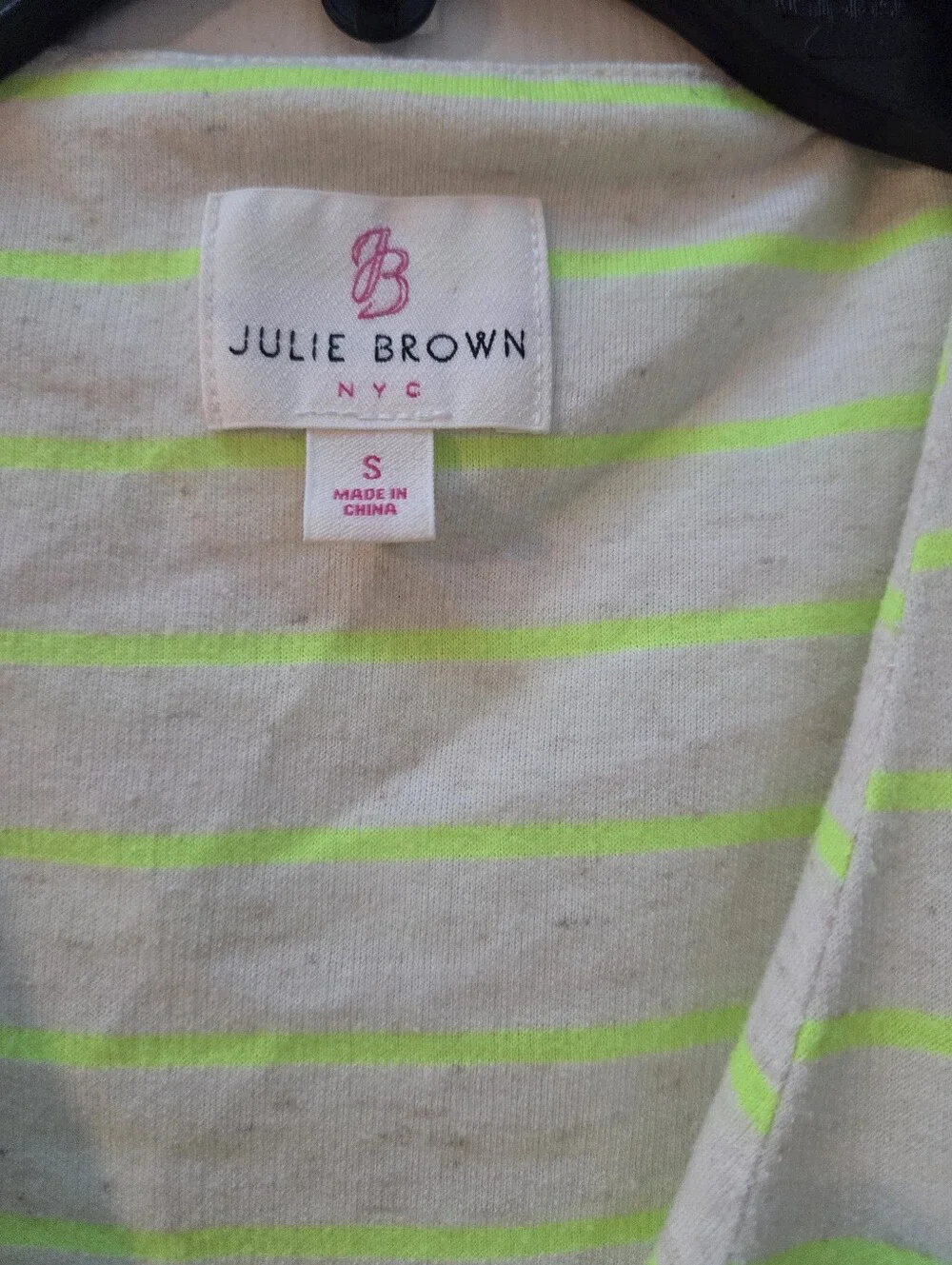Julie Brown Cream and Neon Green Striped V‑Neck Sleeveless Mini Dress